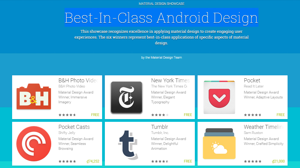 Google công bố 18 ứng dụng có giao diện Material Design tốt nhất