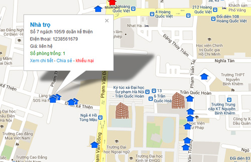 Bản đồ trực tuyến giúp sinh viên tìm nhà trọ dễ dàng