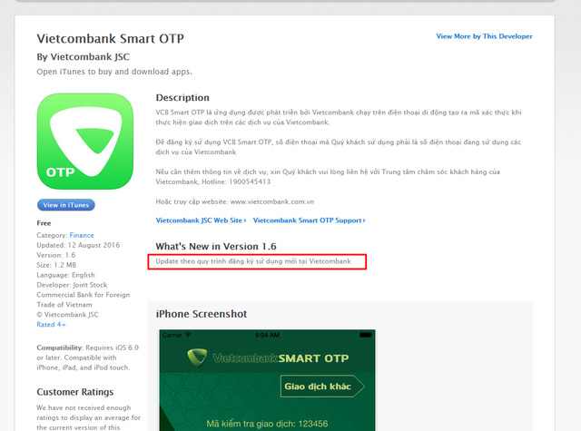 Sau sự cố, Vietcombank ngay lập tức ra bản nâng cấp SmartOTP cho iOS