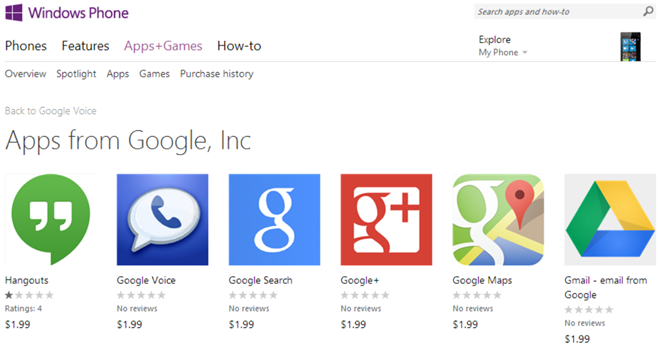 Ứng dụng giả Google xuất hiện trên Windows Phone Store