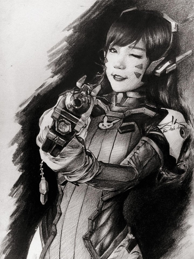 Bất ngờ trước bức vẽ tay D.VA trong Overwatch của game thủ Việt