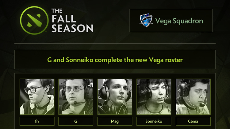 DOTA 2: Đội hình mới của Vega với sự góp mặt của G và SoNNeikO