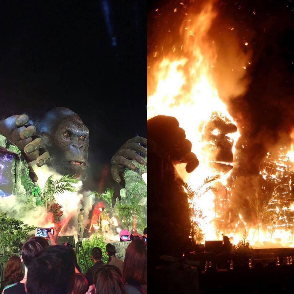 Nghệ sĩ và khách mời bỏ chạy tán loạn khi sân khấu "Kong: Skull Island" tại Sài Gòn bất ngờ bốc cháy