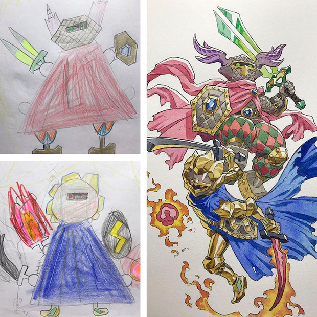 Người bố vẽ lại những bức tranh nguệch ngoạc của con mình thành những tác phẩm tuyệt đẹp