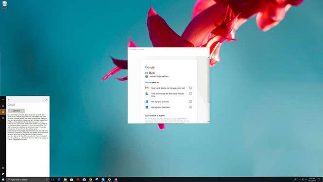 Trợ lý ảo Cortana có thể liên kết với tài khoản Google