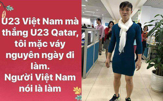 Ông bố mặc váy đi làm vì U23 thắng bán kết: Người Việt Nam nói là làm!!