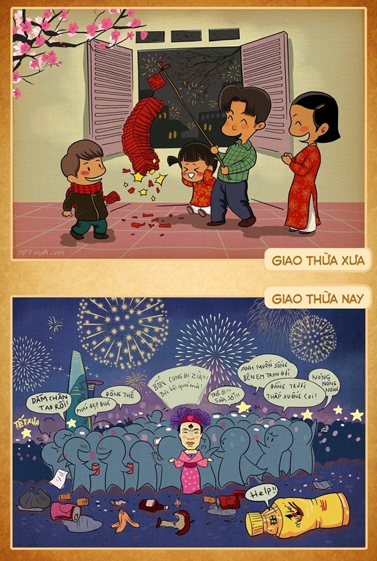 Sự khác biệt Tết xưa - Tết nay qua loạt tranh khiến chúng ta suy ngẫm