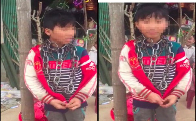 Bé trai bị gia đình xích cổ do trộm vàng của nhà đi bán 