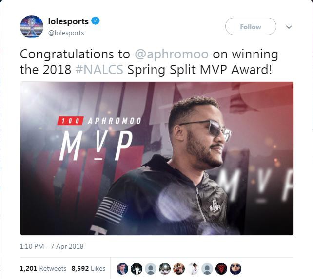 LMHT: Ngôi sao hỗ trợ Aphromoo trở thành tuyển thủ Hỗ trợ đầu tiên tại LCS nhận MVP