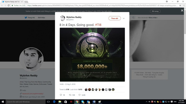 DOTA 2: Tiền thưởng của TI8 tiếp tục tăng mạnh, dự đoán phá kỉ lục của năm ngoái