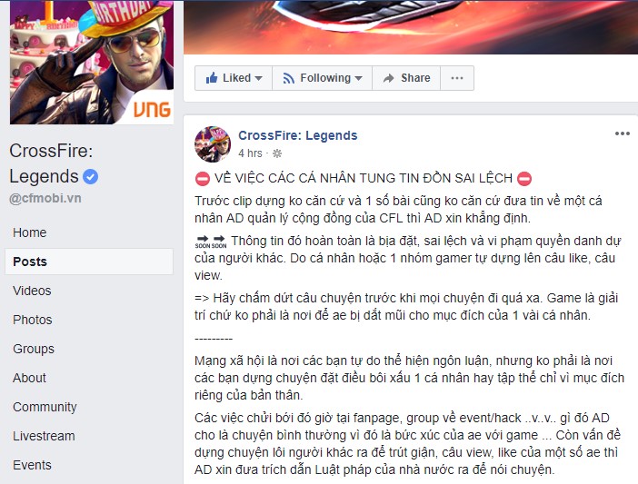 Fanpage chính chủ CFL lên tiếng việc phát tán mã hack là tin đồn vô căn cứ