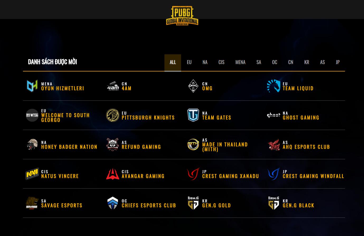 PUBG Global Invitational 2018: Giới thiệu sơ lược các đội tuyển tham dự PGI 2018