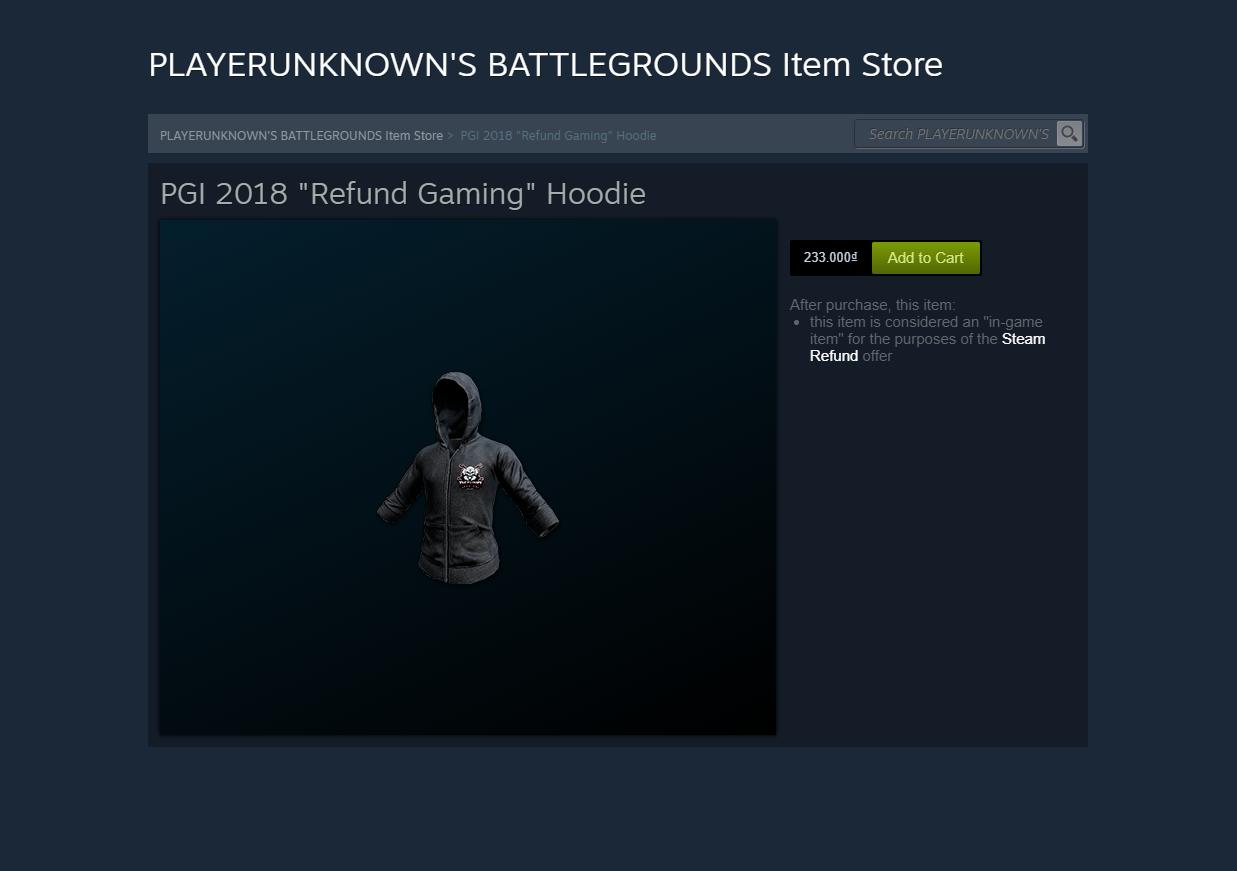 PUBG: Ủng hộ Refund Gaming bằng cách mua áo khoác hoodie giá chỉ 233k trên Steam