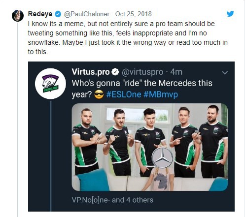 Cả nhóm truyền thông của Virtus Pro đã bị đuổi việc ngay tức khắc bởi dòng tweet xúc phạm trên mạng xã hội