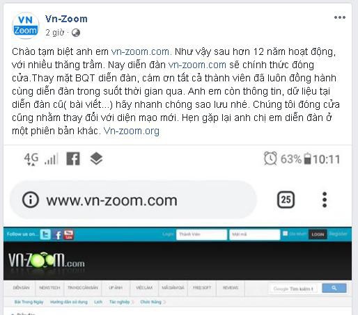 Diễn đàn công nghệ VN-Zoom chính thức đóng cửa sau 12 năm hoạt động