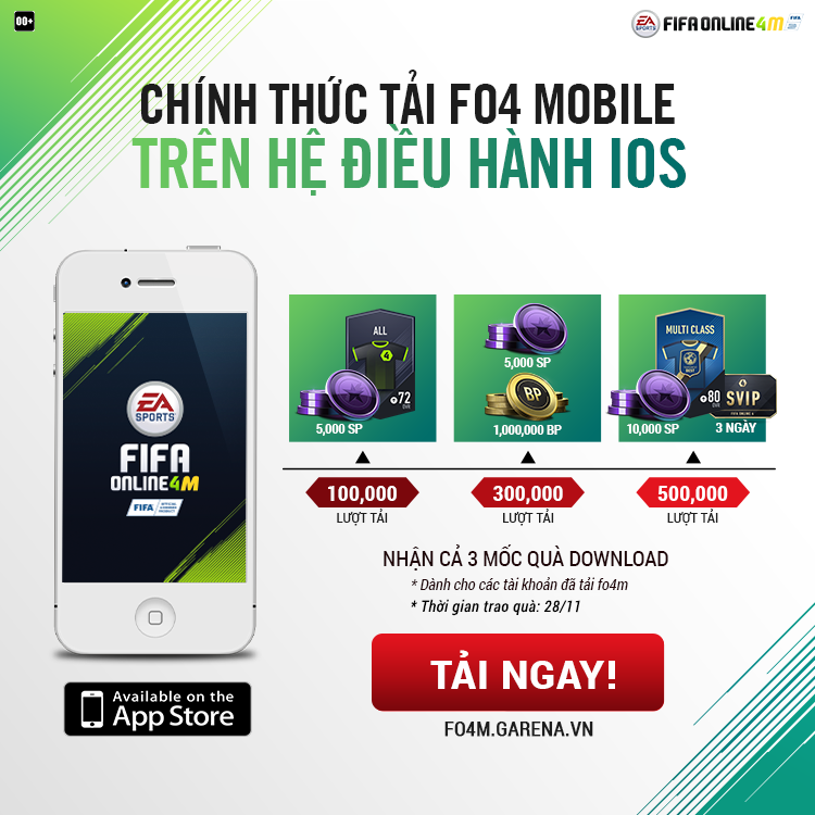 FIFA Online 4 Mobile - chính thức cho phép tải game trên IOS với nhiều phần quá hấp dẫn,