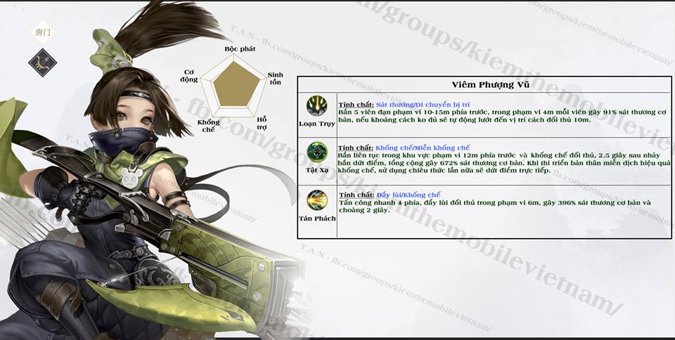 Kiếm Thế Mobile: Chi tiết bộ kĩ năng của Đường Môn - Sát thương tầm xa bách phát bách trúng