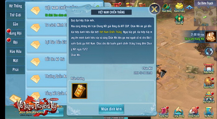 VLTK Mobile tặng nóng danh hiệu chúc mừng đội tuyển Việt Nam chiến thắng