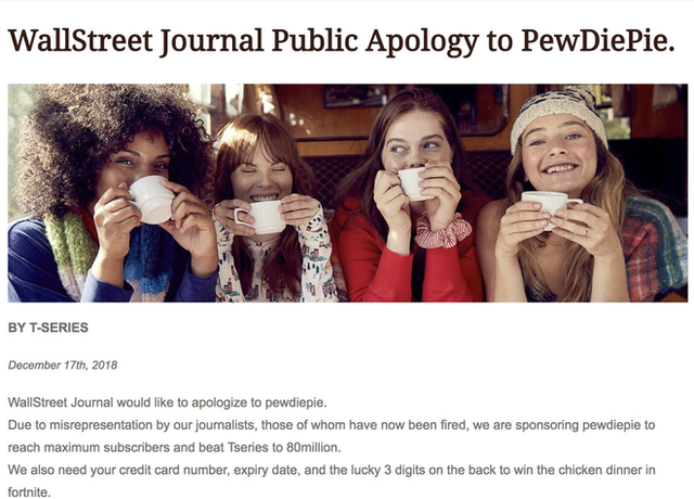 Fan của PewDiePie ngày càng quá đáng, lần này hack luôn cả tờ báo hàng đầu thế giới Wall Street Journal