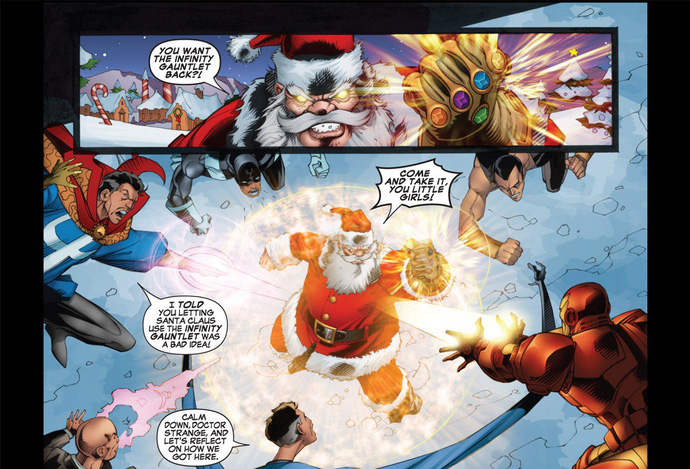 Có thể bạn chưa biết: Ông già Noel cũng đã từng mang Găng Tay Vô Cực, bán hành ngập mặt các siêu anh hùng Marvel