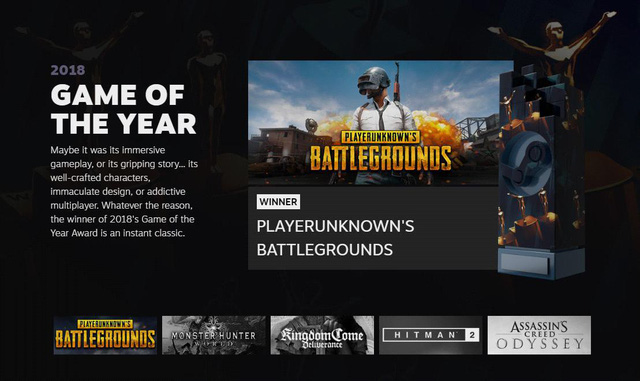 PUBG bất ngờ đạt giải Game of The Year tại The Steam Awards 2018