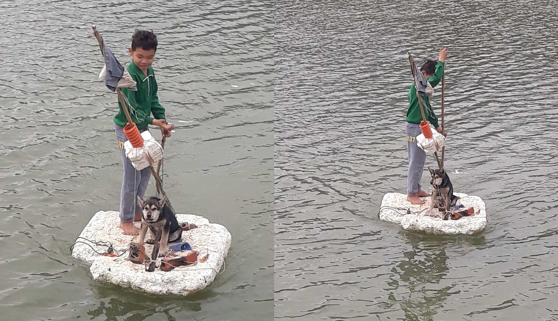 Sen đưa Boss vượt 50 m sông bằng xốp, Boss: "Ủa đây là đâu, tôi là ai?"