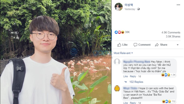 LMHT: Facebook của Faker bị trẻ trâu Việt Nam vào spam hàng loạt với đủ lời thô tục