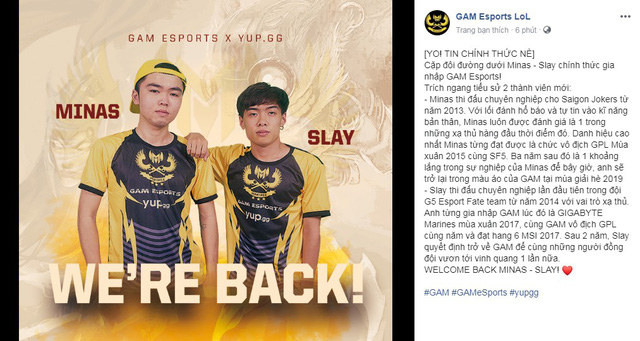 LMHT:  Vậy là Cặp đôi Minas - Slay CHÍNH THỨC gia nhập GAM Esports