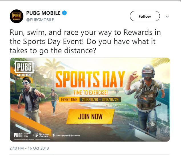 PUBG Mobile: Ra mắt sự kiện Sport Day cho phép người chơi nhận nhiều skin hấp dẫn và miễn phí
