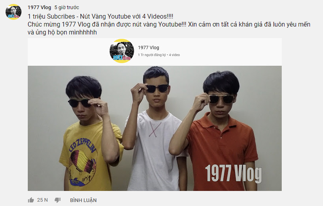 1977 Vlog làm nên lịch sử khi đạt 1 triệu subs với chỉ vỏn vẹn 4 video được đăng tải