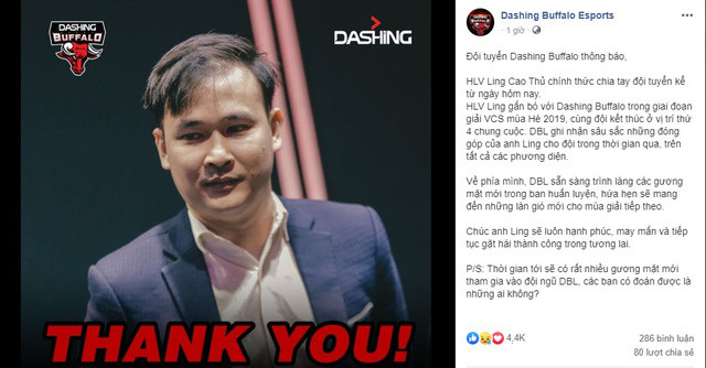 LMHT: Dashing Buffalo chính thức chia tay HLV Ling Cao Thủ sau một mùa ...