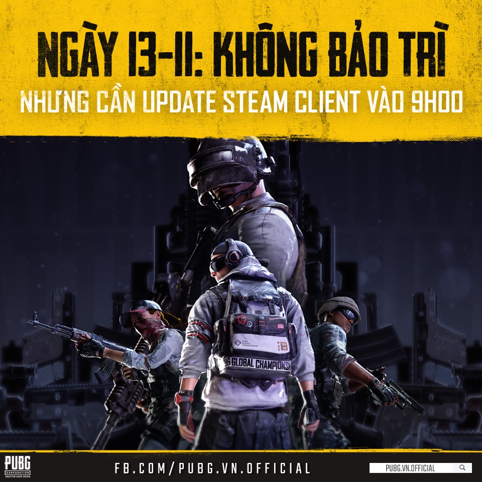 PUBG PC: Thông báo không bảo trì định kỳ vào sáng ngày 13.11.2019