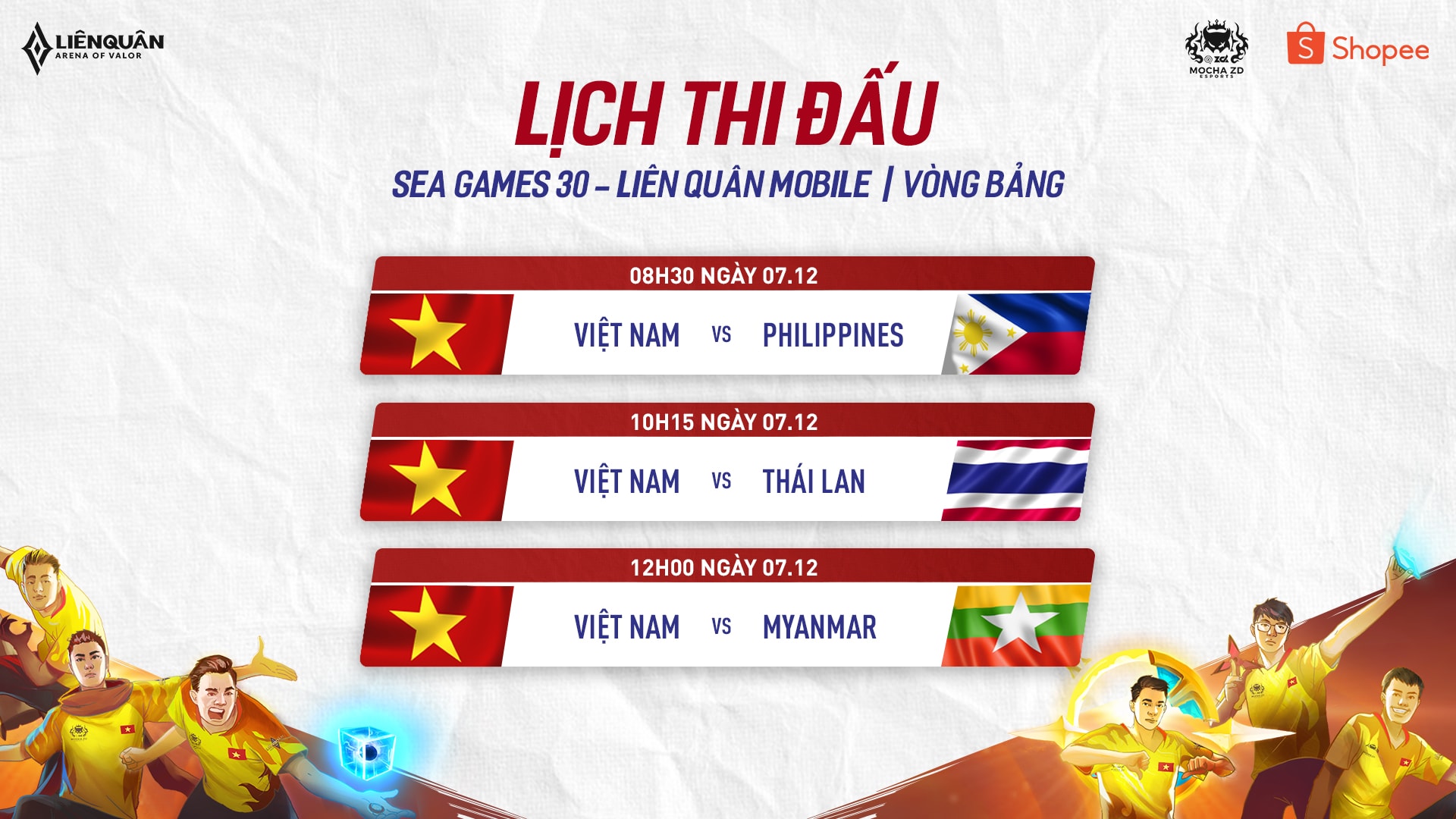 Lịch thi đấu ngày ra quân của Mocha ZD Esports tại đấu trường SEA Game 30 