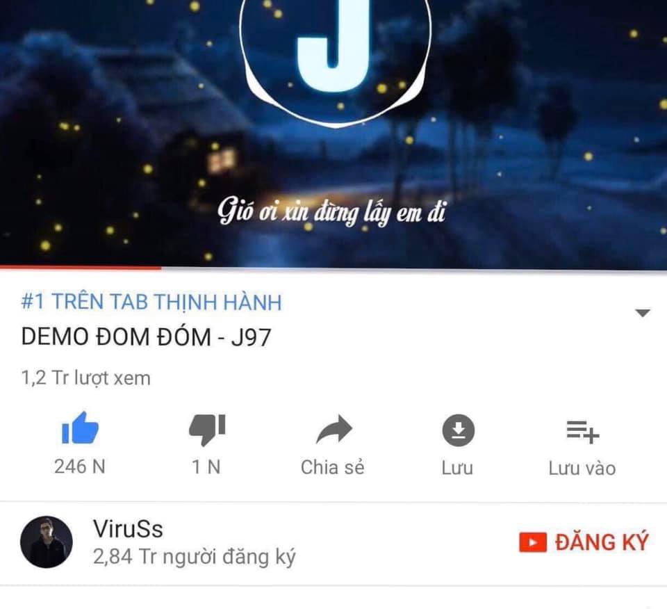 Jack  đổi tên nghệ danh thành J97 tung ngay Demo Đom Đóm trên Channel của Viruss nhanh chóng chiếm top 1 trending Youtube