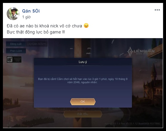 Liên Quân Mobile: Kêu oan vì bị khóa tới năm 2048, game thủ trả lời "thời gian này sẽ giúp bạn suy nghĩ trưởng thành hơn"
