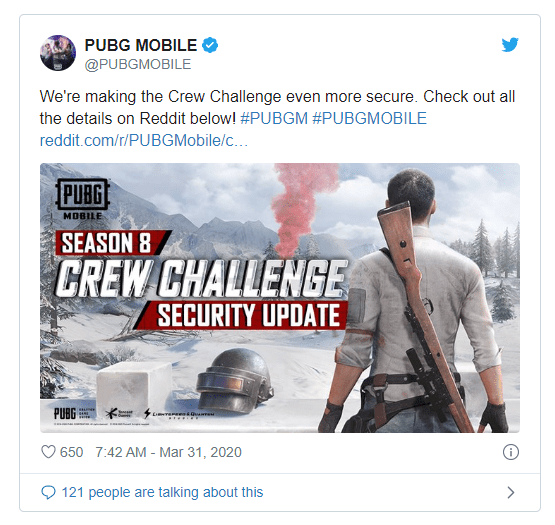 Crew Challenge của PUBG Mobile đang được cập nhật bảo mật
