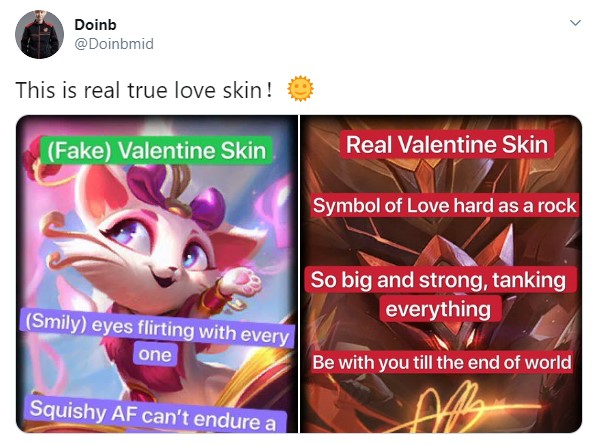 LMHT: Sến như Doinb, so sánh tình cảm với vợ "to như cục đá tảng mang tên Malphite"