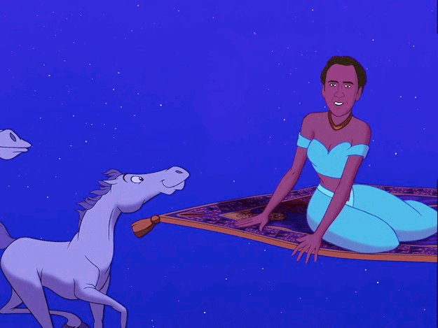 As Jasmine: | Nicolas Cage As Your Favorite Disney Princesses. Sara look at these lmao!!