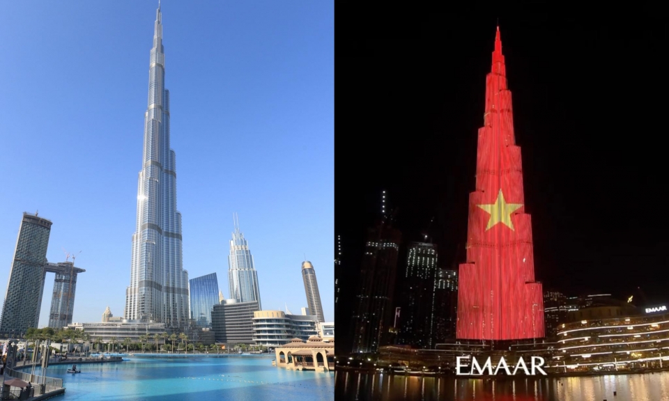 Tòa nhà chọc trời Burj Khalifa bất ngờ đổi màu thành quốc kỳ của Việt Nam nhân ngày 02/09
