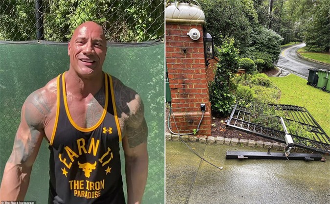 Dwayne Johnson tay không phá cổng sắt để đi quay