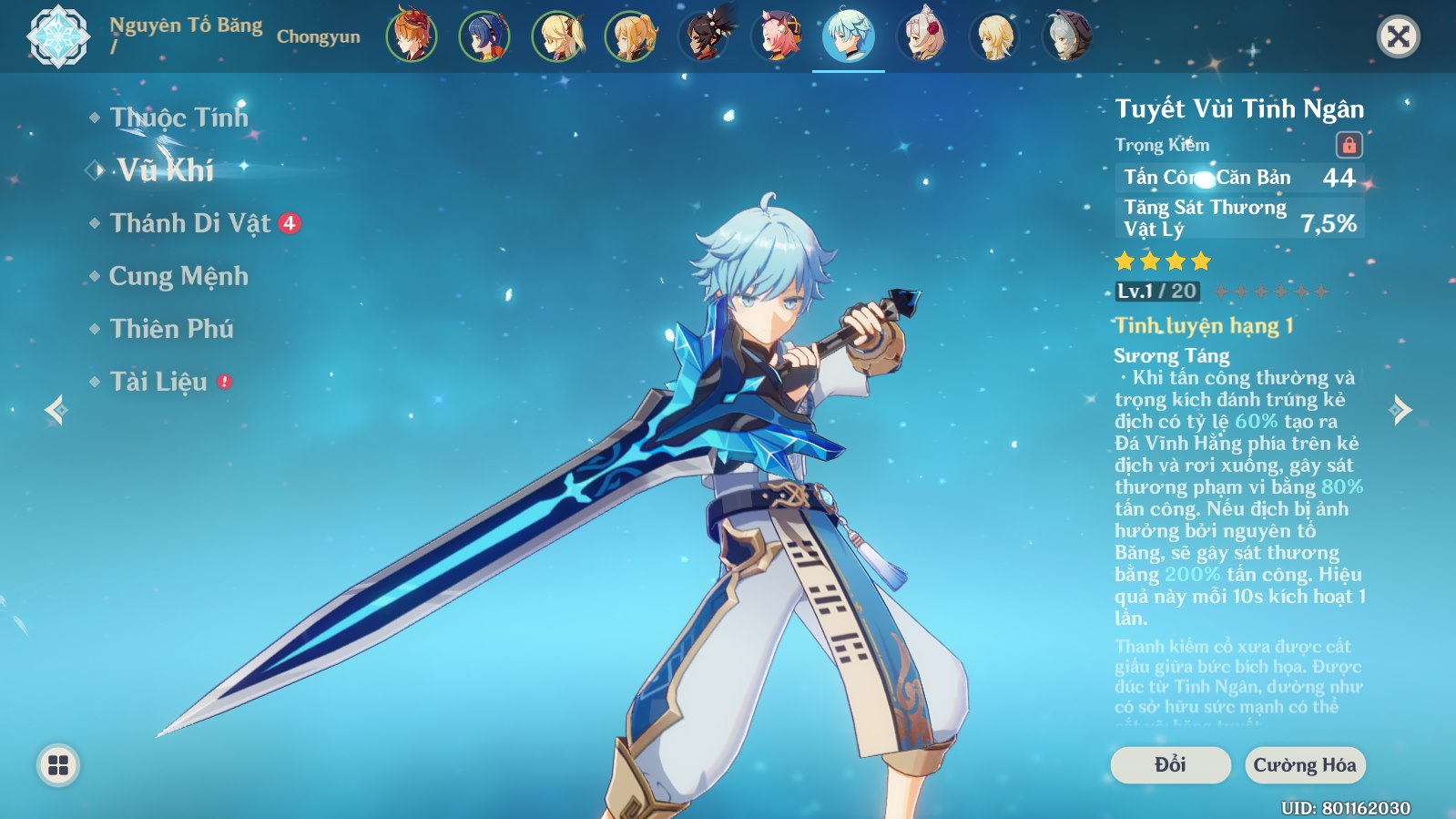 Hướng dẫn cách lấy vũ khí trọng kiếm Tuyết Vùi Tinh Ngân trong phiên bản 1.2 của Genshin Impact