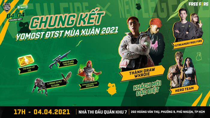Hero Team đại chiến streamer Free Fire, Thành Draw “comeback” cổ vũ 12 đội tuyển trên đường đua vô địch tại chung kết Yomost Đấu Trường Sinh Tồn mùa Xuân 2021 