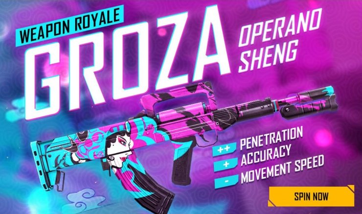 Skin vũ khí Free Fire Tháng 8 mới: Groza Operano Sheng Skin