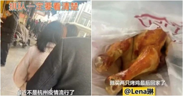 Chờ 2 giờ đồng hồ xếp hàng xét nghiệm Covid-19, người phụ nữ đứng nhầm hàng gà quay mà không hay