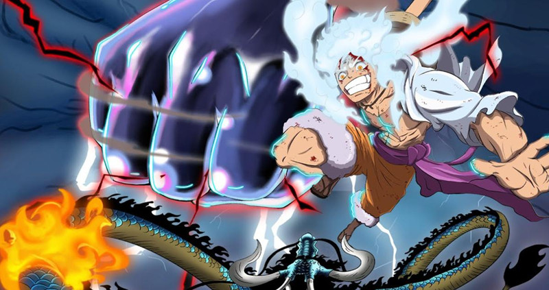 Luffy sử dụng Gear 5 và hóa thân thành Rồng Thần để đối đầu với Kaido. Bức ảnh này sẽ khiến bạn hồi hộp đến từng giây phút, và cảm nhận được sức mạnh khủng khiếp của Luffy khi anh ta đấm Kaido. Hãy xem ngay để trải nghiệm!