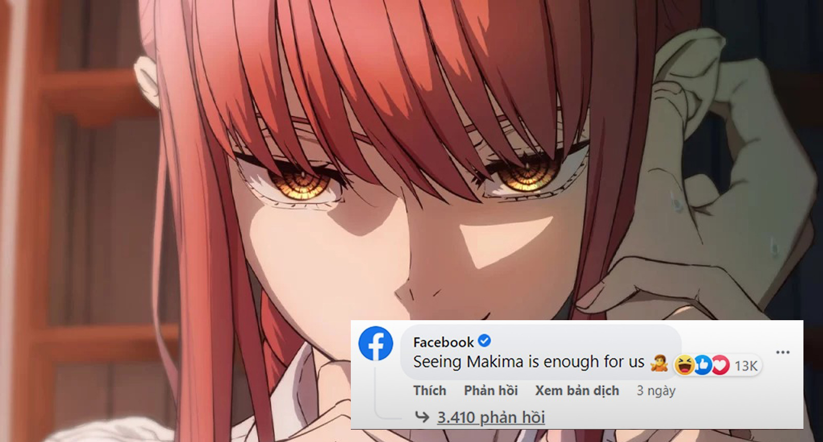 Facebook bất ngờ tuyên bố mình là fan Makima của Chainsaw Man khiến fan Anime dậy sóng