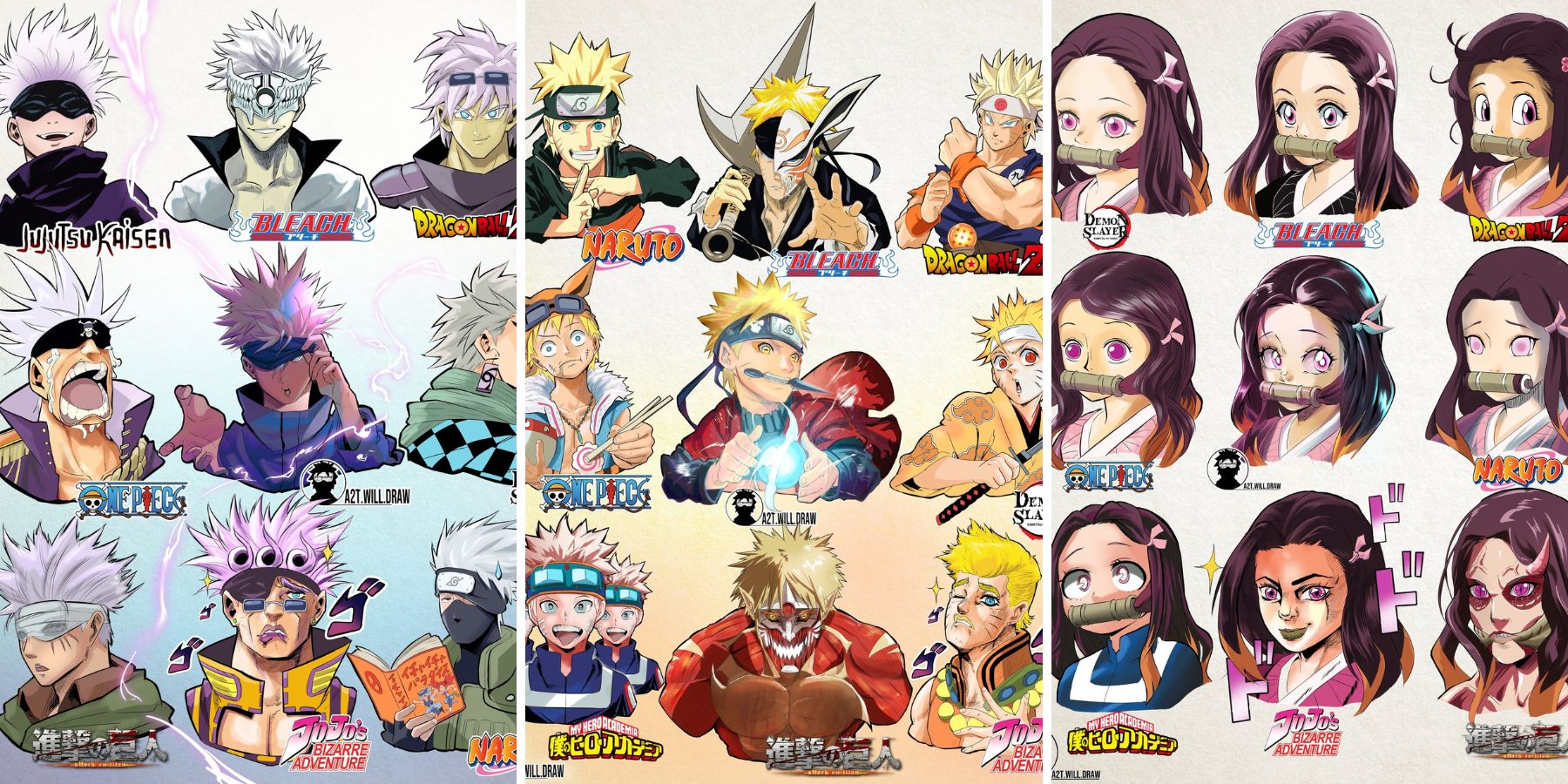 Bất ngờ với fanart One Piece, Naruto, Kimetsu No Yaiba lạc vào đa vũ trụ hoạt hình cực độc đáo!