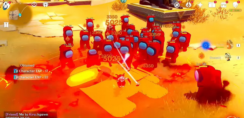 Genshin Impact: Các leaker Mod cả server Test 3.1 đưa Among Us vào Test sát thương với Nilou