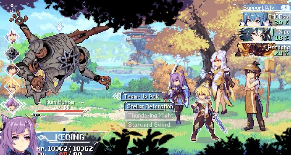 Artist biến Genshin Impact thành đồ họa pixel với lối chơi turnbase RPG