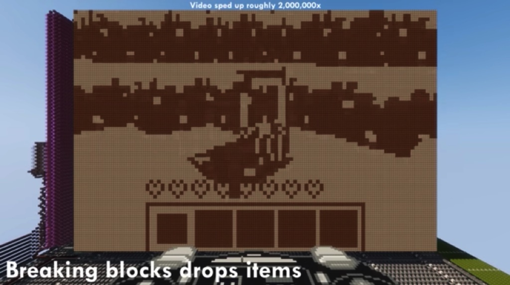 Một game thủ xây dựng PC bằng redstone trong tựa game Minecraft để chơi Minecraft